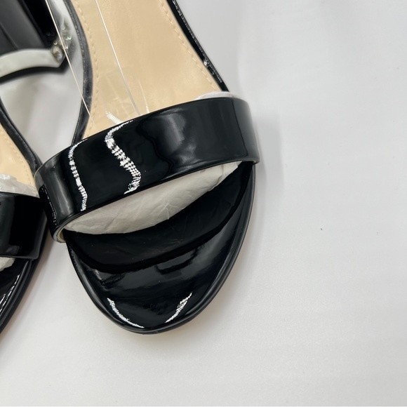 Nine West Size 8 Abigail Black‎ Patent Leather Jeweled Block Heel Dress Sandals - Picture 5 of 13
